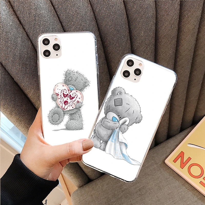 

Lovely Teddy bear Phone Cover For iPhone 11 12 13 Pro Max X XR XS Max 7 8 Plus 6S SE20 13Mini Soft Silicone transparent TPU Case