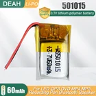 501015 3,7 V 60mAh литий-полимерная батарея для MP4 Bluetooth наушников видео ручка GPS рация умные часы 501115