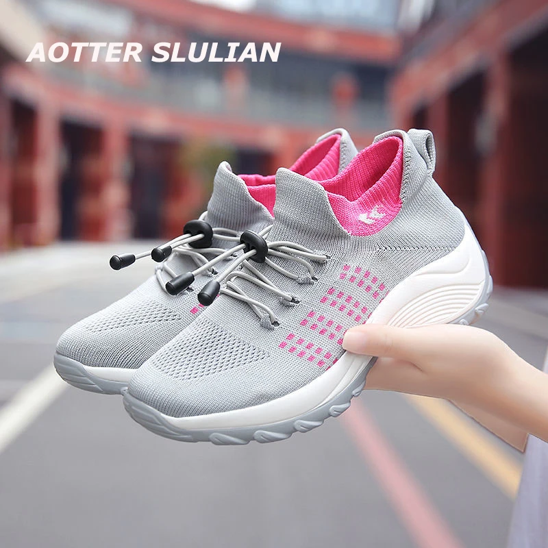 

Breathable Mesh Tennis Shoes Women Height-increasing Sock Footwear Female Outdoor Sneakers Thick Bottom Platforms Sports Loafers