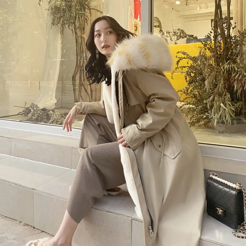 

Winter New Thick Warm Long Parkas Women Faux Fur Collar Coat Fashion Detachable Liner Windbreaker Girls Overcoat Winter Outwear