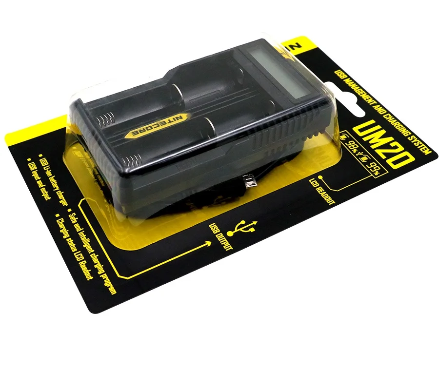 NITECORE UM20 умное зарядное устройство для аккумуляторов ЖК-дисплей Дисплей USB кабель