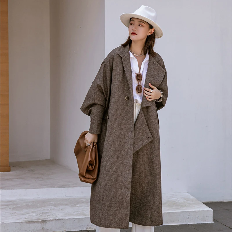 LANMREM 2020 Новое модное необычное шерстяное пальто для женщин стоячий воротник