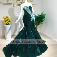 2021 african mermaid evening dresses strapless sleeveless applique velvet prom party gowns