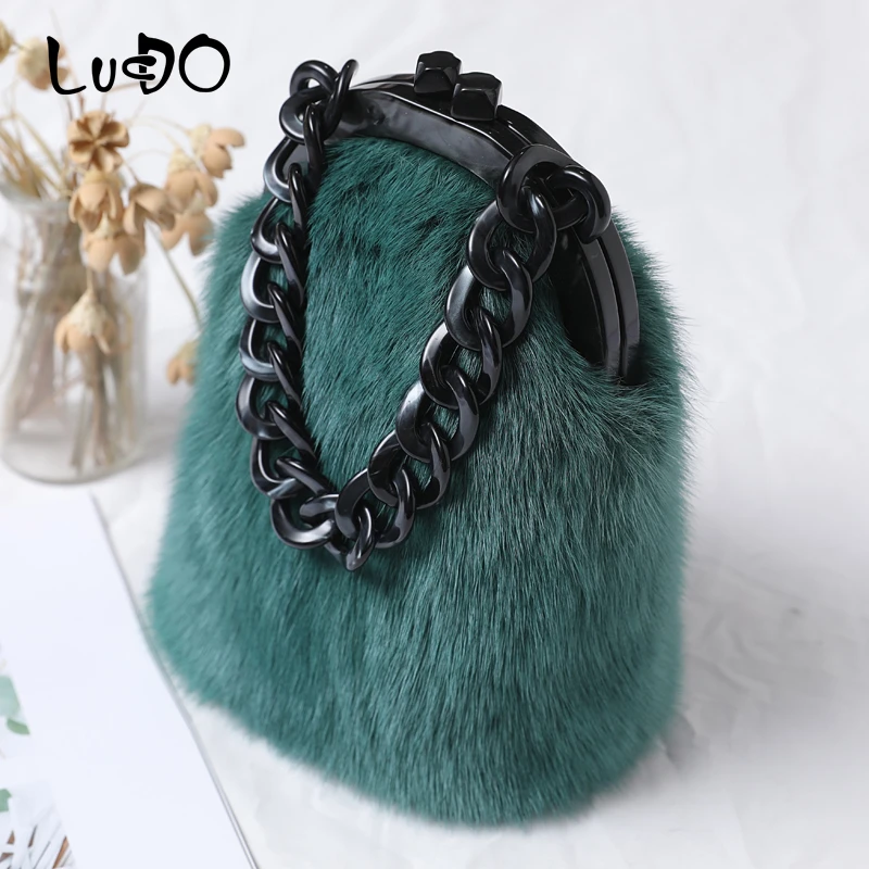 Зимние натуральный мех с опушкой из меха норки Сумки Для женщин роскошные