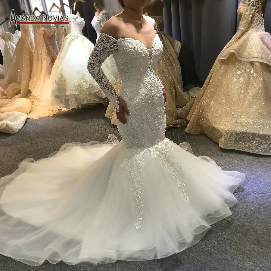 Vestido de noiva свадебное платье русалки с открытыми плечами свадебное с длинными рукавами платье