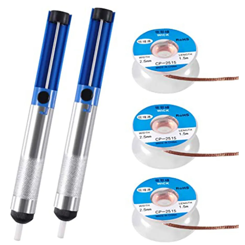 

2 PCS Solder Sucker Pump + 3 PCS Solder Wick Wire, Desoldering Pump & Desoldering Wick Solder Remover Tool Kit