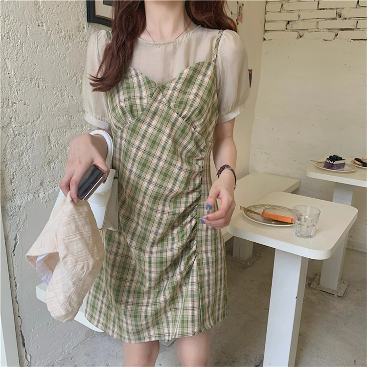 

Women fashion print pleated dress faldas mujer ladies back zipper vestidos chic ruffles short sleeve dress Two-piece