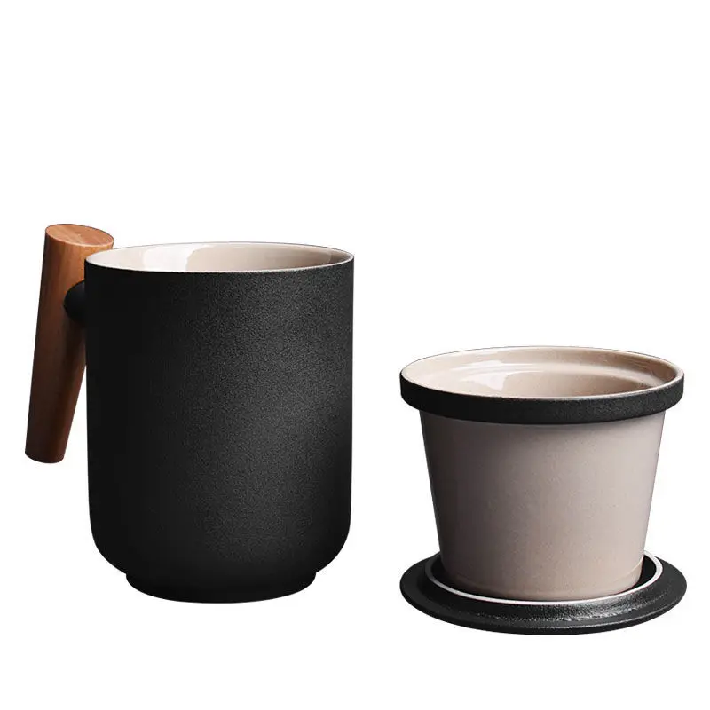 Кружка с деревянной ручкой керамическая чайная чашка крышкой и фильтром Офисная