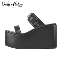 onlymaker womens platform matte black slip on high heel sandals buckle strap large size shoes