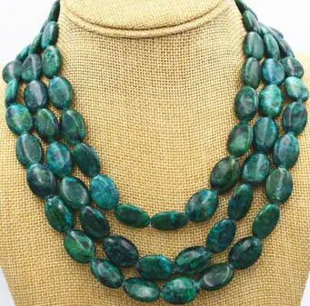 

13x18mm Natural 3 Row White Moonstone Oval Gemstone Beads Necklace 17-19''