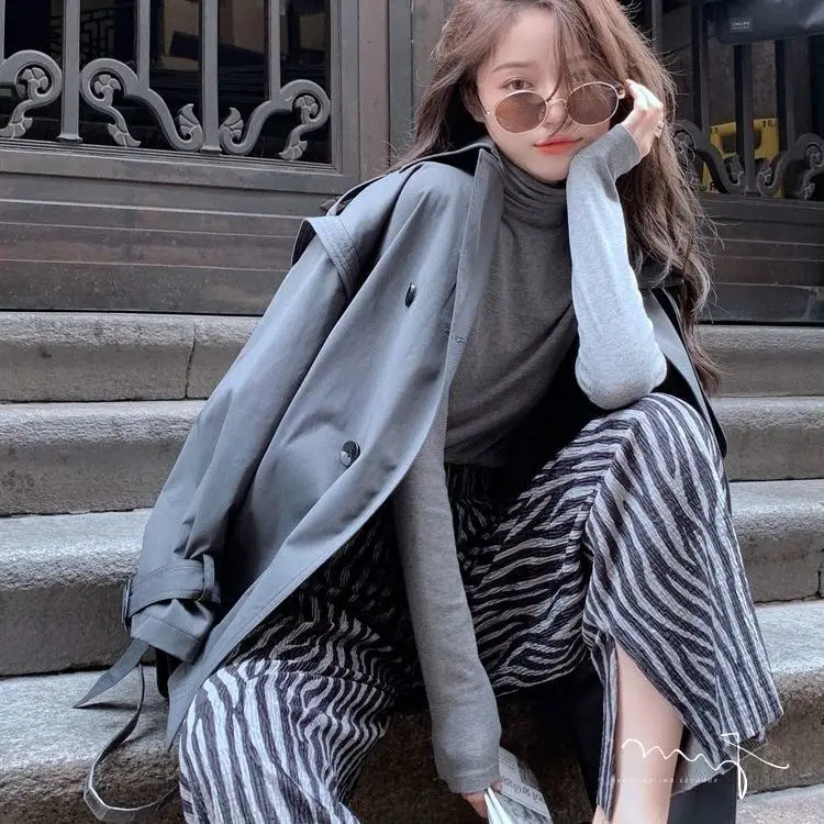 

Fried Street zebra pattern floor pants women's high waist drop feeling 2021 spring and autumn loose wide leg pants straight tube