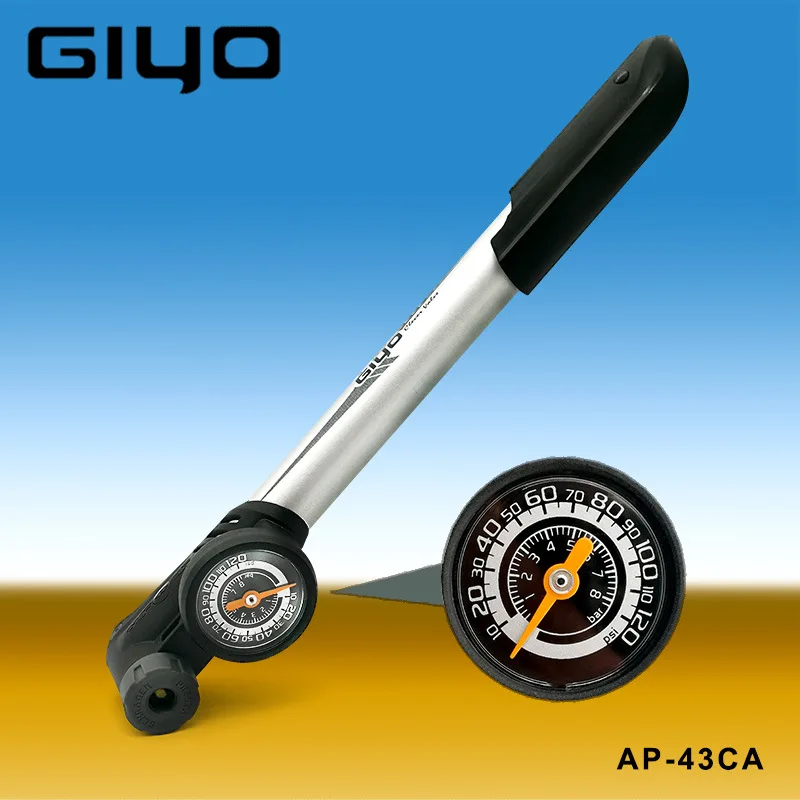 

GIYO 120 psi MTB Mini Pump Gauge Schrader/Presta Valve Bicycle Tire Inflator Cycling Portable Hand Air Pumps GP-43CA