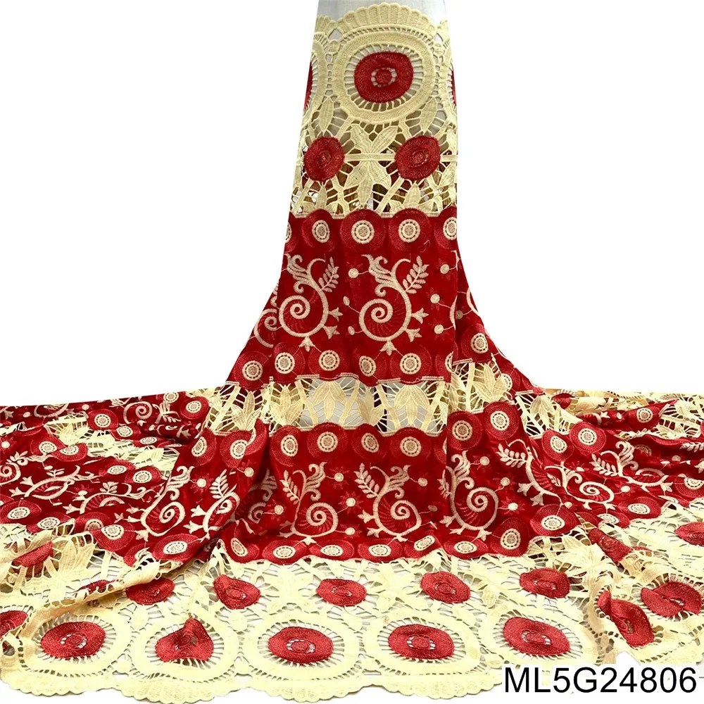 

Красный африканский гипюр, кружево 2021, высокое качество, Нигерия, французская вышивка, бархат, 5 ярдов, кружевная ткань для платья ML5G248