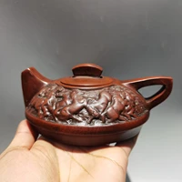 6chinese yixing zisha pottery hand carved eight horses statue success kettle red mud teapot pot tea maker office ornaments