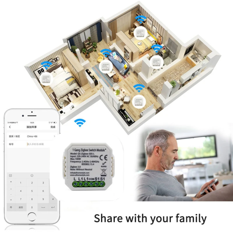 

Mini Smart EU Switch Module No/With Neutral 220V 1 Way Wireless Light Switch Relay Works With Amazon Alexa Google Home Tuya APP