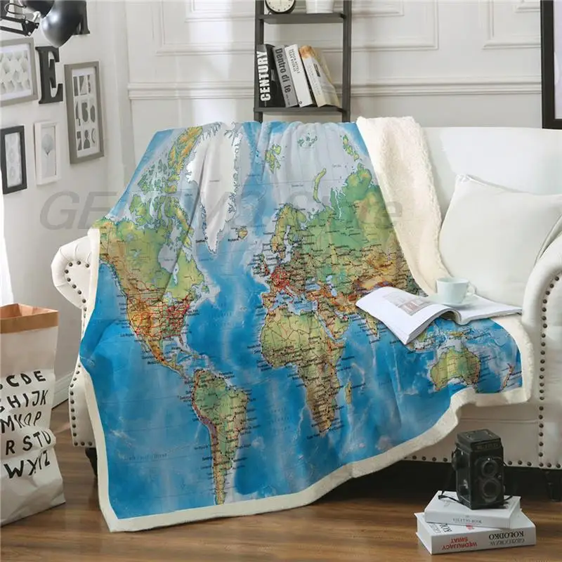 

Welt Karte Werfen Decke Sherpa Fleece Super Weiche Warme Winter Bettdecke Decke Plüsch Bett Abdeckung Für Kinder Kid Erwachsene