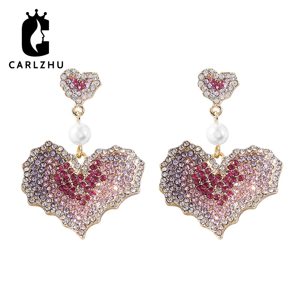 S925 серебро розовые стразы сердце жемчуг Висячие серьги для женщин кристалл