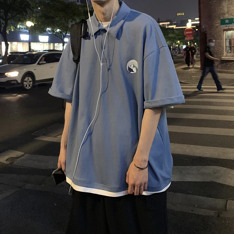 

Summer Japanese Streetwear Polo Shirts 2021 Korean Couple Harajuku Tops Hip Hop Fashion Lapel T-Shirt Men Short Sleeve