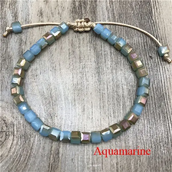 Aquamarine Квадратный Кристальный бисерный браслет из ярких бусин для женщин богемный консервативный стиль - Окраска металла: Aquamarine
