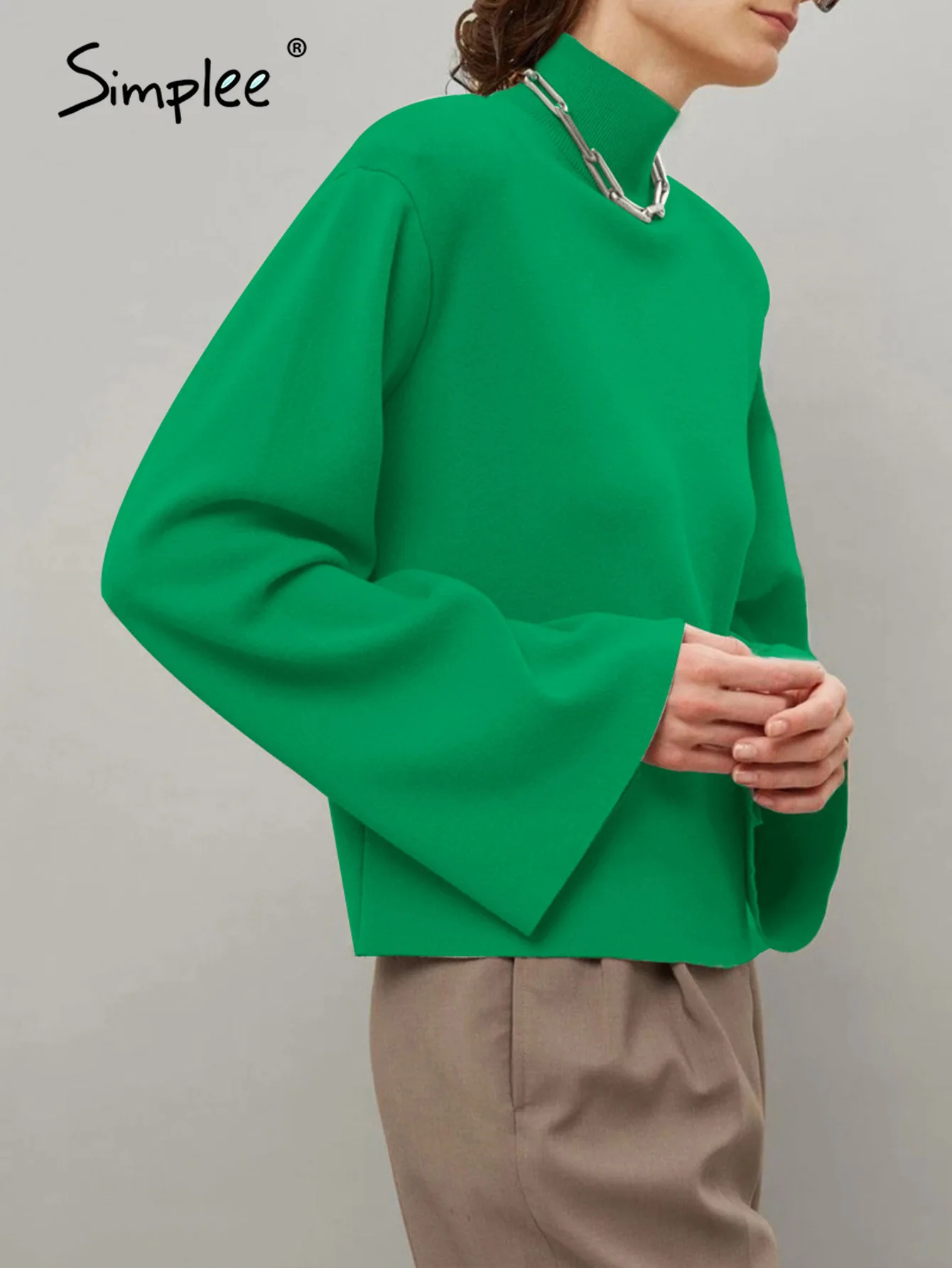 Женская водолазка с длинным рукавом Simplee зеленый свитер повседневный женский