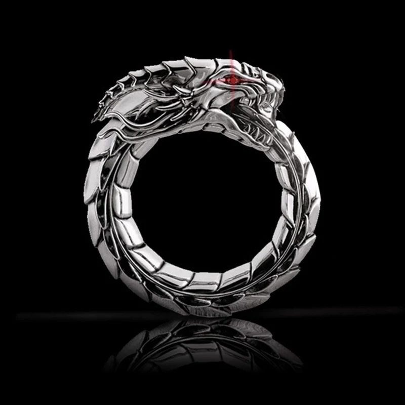 Gothic Punk Vintage Stainless Steel Dragon Ring Men Amulet Dragon Mythology Animal Men's Ring Retro Viking Dragon Ring Jewelry