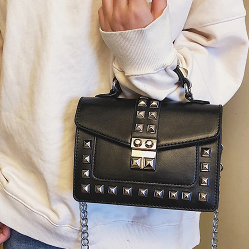 Модная сумка на плечо с заклепками женские сумки через цепочками из