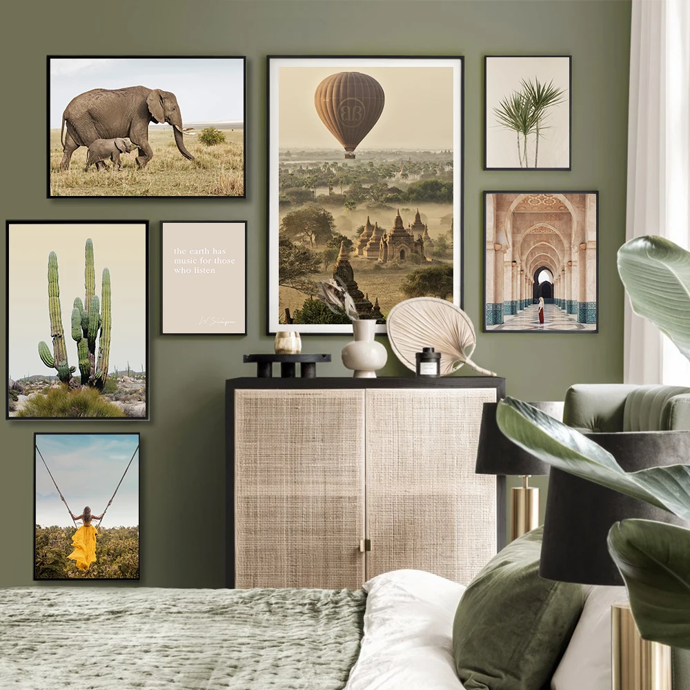 Кактус кактус горячий воздушный шар слон марокканский постер настенное