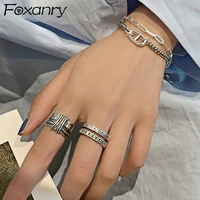 foxanry 925 stamp trendy rings for women creative simple double layer knotted geometric vintage party jewelry gifts
