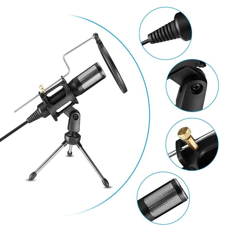 Новый профессиональный USB конденсаторный микрофон с подставкой для штатива