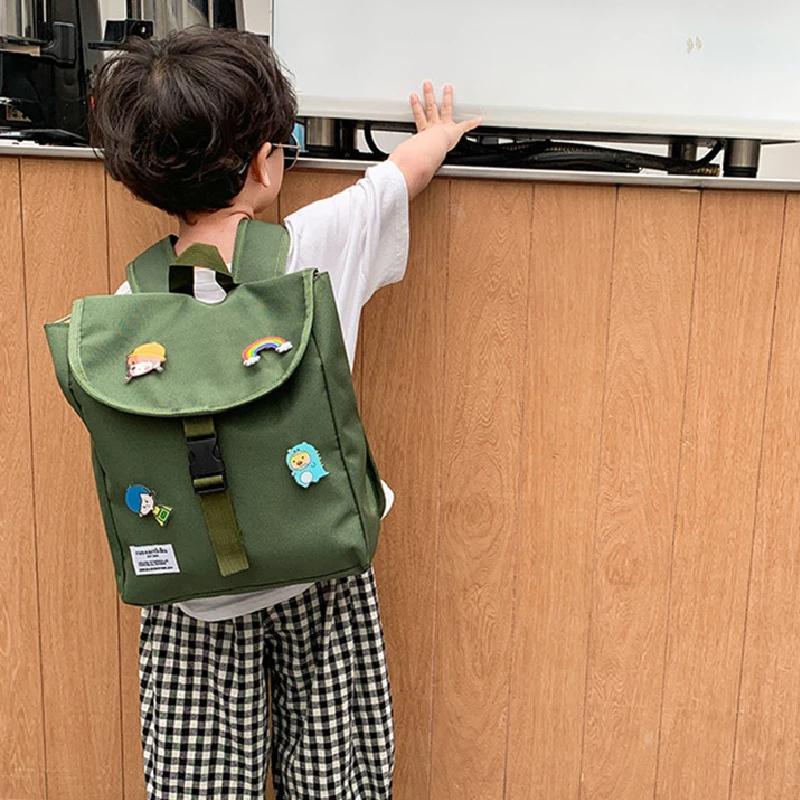 Children Backpack for Girls Boys Cute Cartoon Badge Personality Flip Small Primary School Backpack Baby Kindergarten Schoolbag