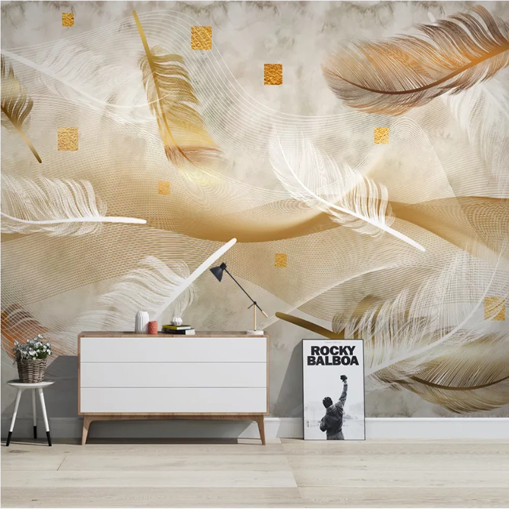 

Milofei manufacturers custom modern golden feather line living room bedroom background wallpaper mural