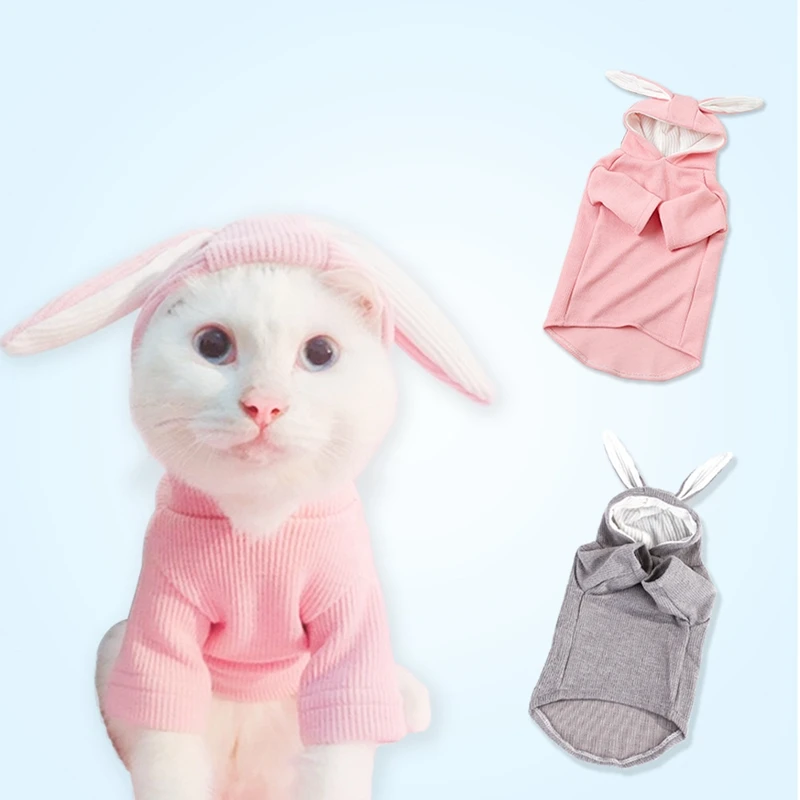 

Pet Cat Clothes Mascotas Costume Clothes for Pet Hoodies Cute Rabbit Ears Cat Clothing Puppy Warm Pink Pet Cat Jacket Outfit