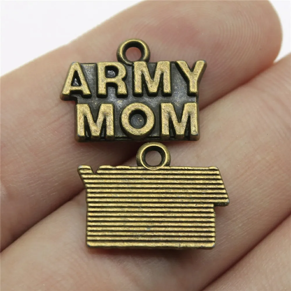 

50pcs 19x14mm 2 Colors Antique Silver Color Antique Bronze Plated Army Mom Pendants Mom Pendants Charm Army Mom Charm
