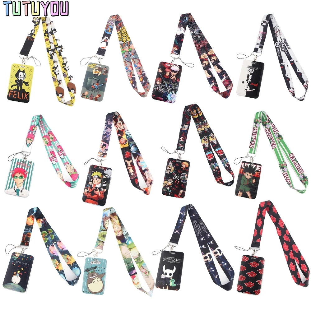 

1pc PC2732 Anime Boy Cat Lanyard Credit Card ID Holder Bag Student Travel Bank Bus Business Card Cover Badge For Friend Kid