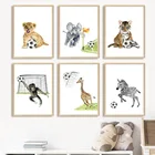 Игровой футбольный постер для детской комнаты Лев, жираф, слон, тигр, Зебра, настенная живопись, холст, картина, настенные картины, декор для детской комнаты