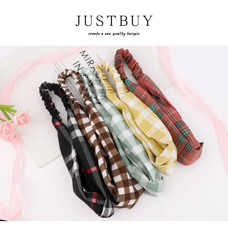 Fashion Plaid Cross Knot Headband Head Band Turban Elastic Hairband Twist Head Wrap Hair Accessories for Women Girls Headwear