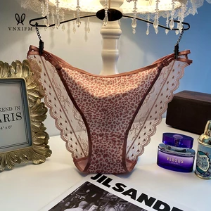 leopard print lace thong silky milk silk seamless girl underwear fashion european and american low waist single band panties2021 free global shipping