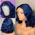 Темно-синий Боб HD кружевной передний al парик бразильский Remy прямой кружевной передний парик Боб кружевные передние парики для женщин Боб волнистые человеческие волосы парик