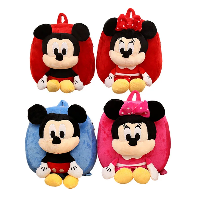 

25cm Cartoon Anime Disney Mickey Minnie Plush Toy Dolls Knapsack Kawaii Children Backpack Cute Plushie Toys Kids Birthday Gift