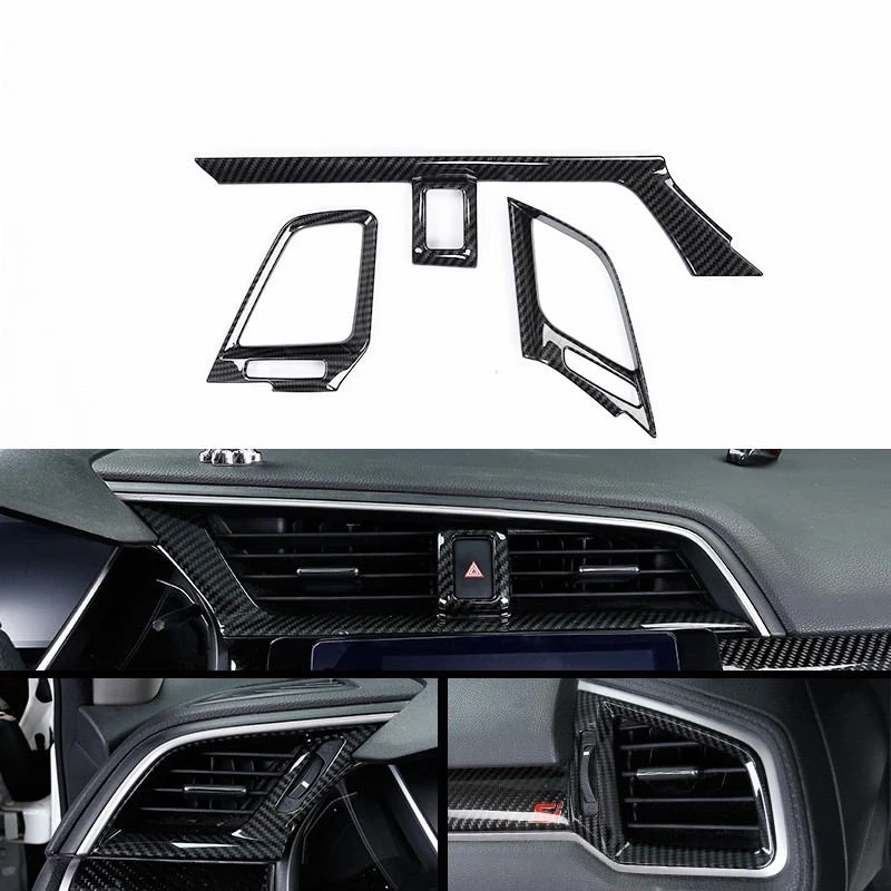 

3PCS Car Air Conditioning Vent Trim Carbon Fiber Air outlet Frame Decoration Accessories For Honda Civic 2016-2020