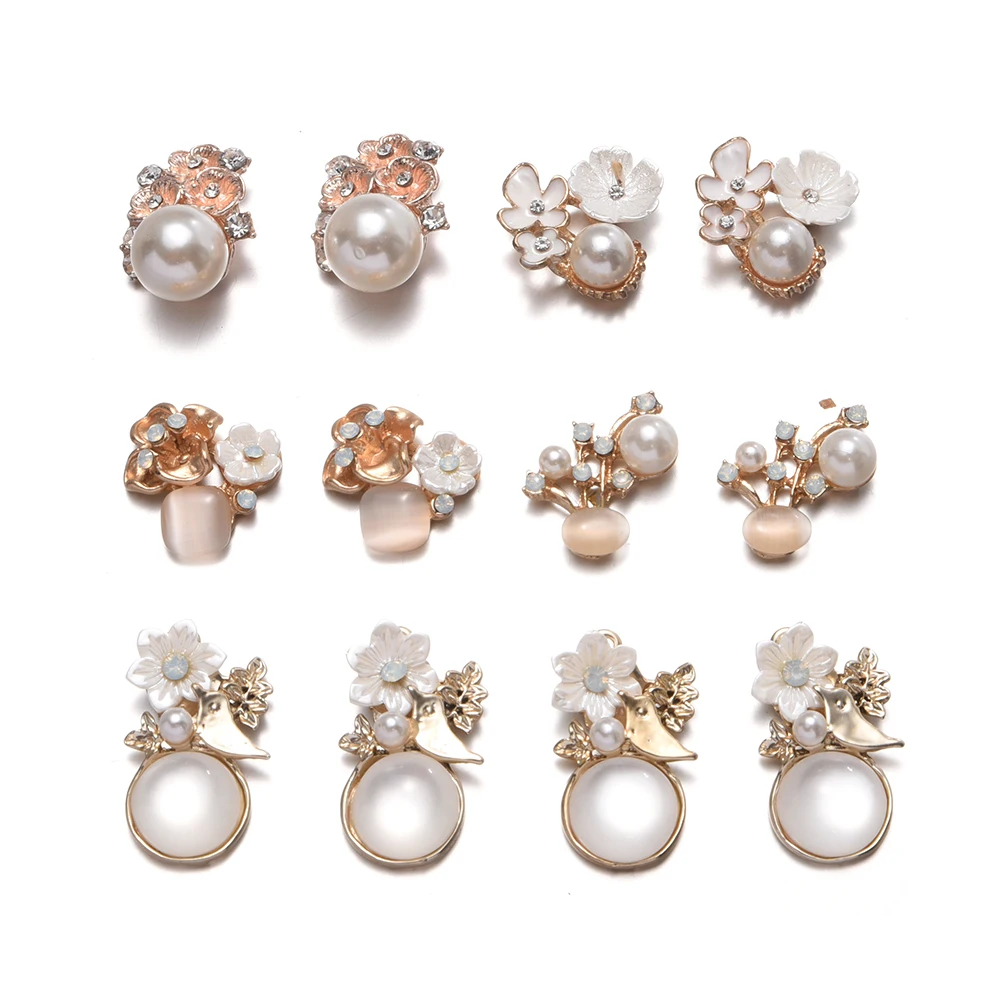 

10cs pearl Rhinestone crown flower tree leaf Alloy pendant birds decor diy jewelry hairdressing brooch mobile phone Accessories