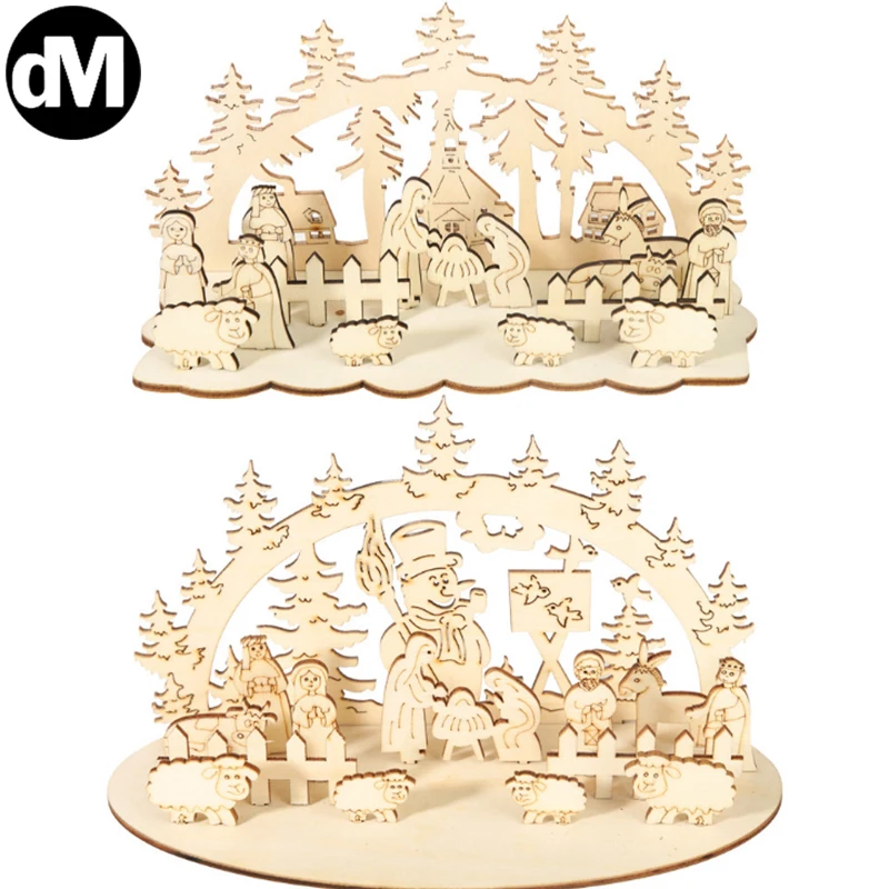 

DM 1pcs/Set Christmas Gift DIY Desktop 3D Wooden Nativity Decoration Chalet Forest Ornaments Home Decor Detail Church New Year