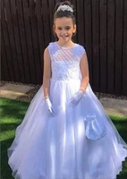 high quality customized sleeveless flower girls dresses princess ball gowns white ivory lace beading
