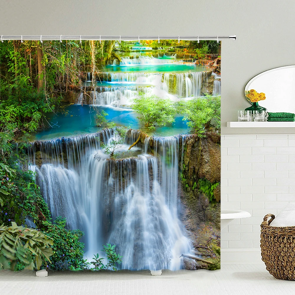 

Natural Forest landscape Shower Curtains Bathroom Curtain Frabic Waterproof Polyester Bathtub Screen Home Decorate with Hooks