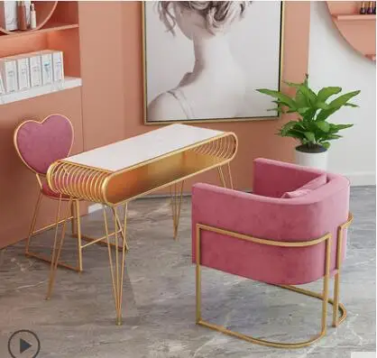 

Gold marble manicure table and chair set combination single two three manicure table nail salon table and chair