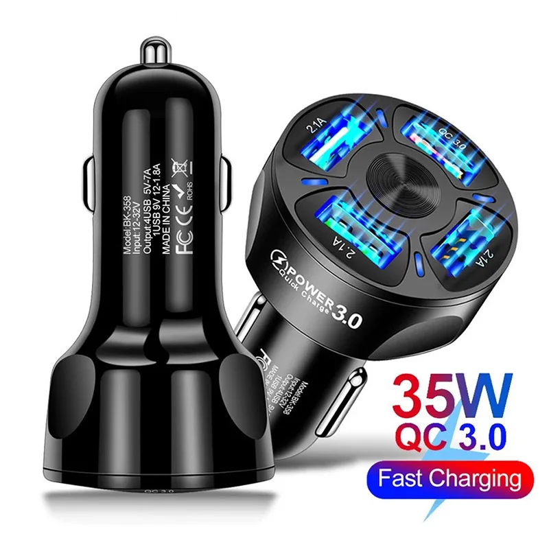 

FM Transmitter 18W Fast Charging Car USB Charger Quick Charge 3.0 In Car 4 Port Mobile Phone Charger Bluetooth 5.0 FM Car MP3 C