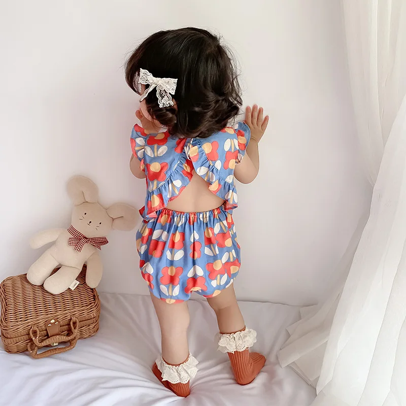 

Summer Newborn Girls Clothes Sleeveless Ruffle Baby Romper Back Hollow Body Suits One Piece Infant Girl Flower Costume