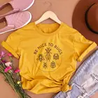 Женская хлопковая Футболка с круглым вырезом Be Nice To Bugs, уличная Мягкая футболка с буквенным принтом, желтая повседневная женская футболка с графикой