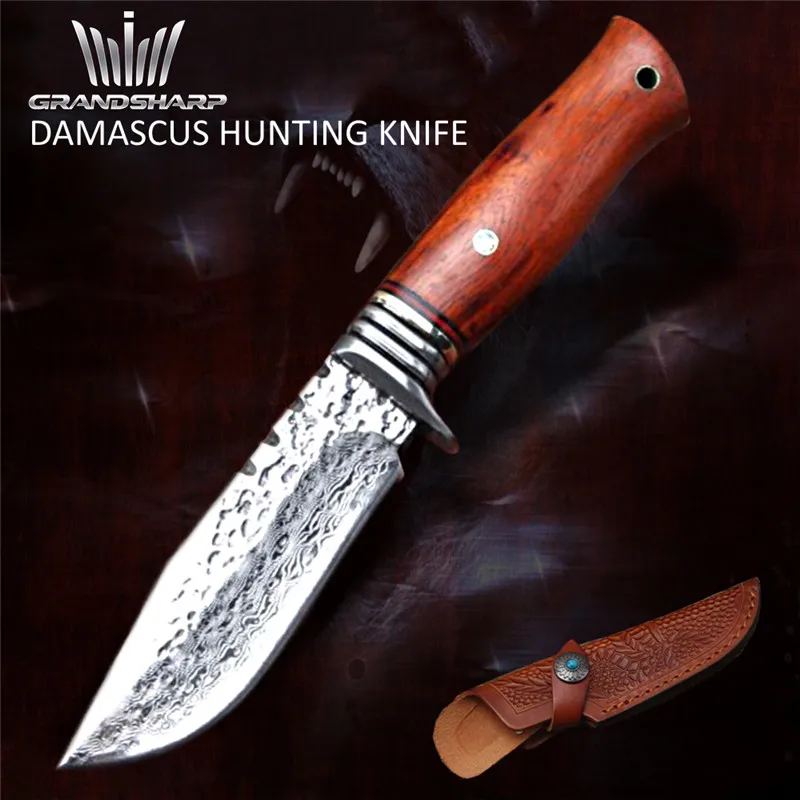 

EDC VG10 Damascus Steel Fixed Blade Knife Tactical Utility Knife Outdoor Straight Hunting Camping Knives Tools with Scabbard
