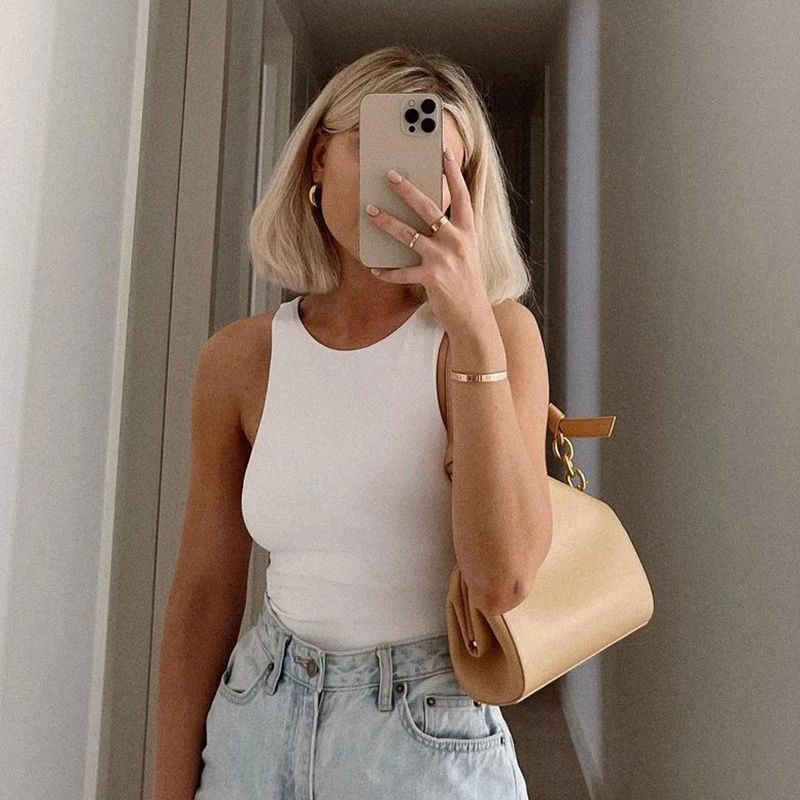 

White Solid Casual Basic Tank Top Tee Women Sportswear O Neck Sleeveless Cute Camisole Summer Retro Cotton Vest Ladies Iamhotty